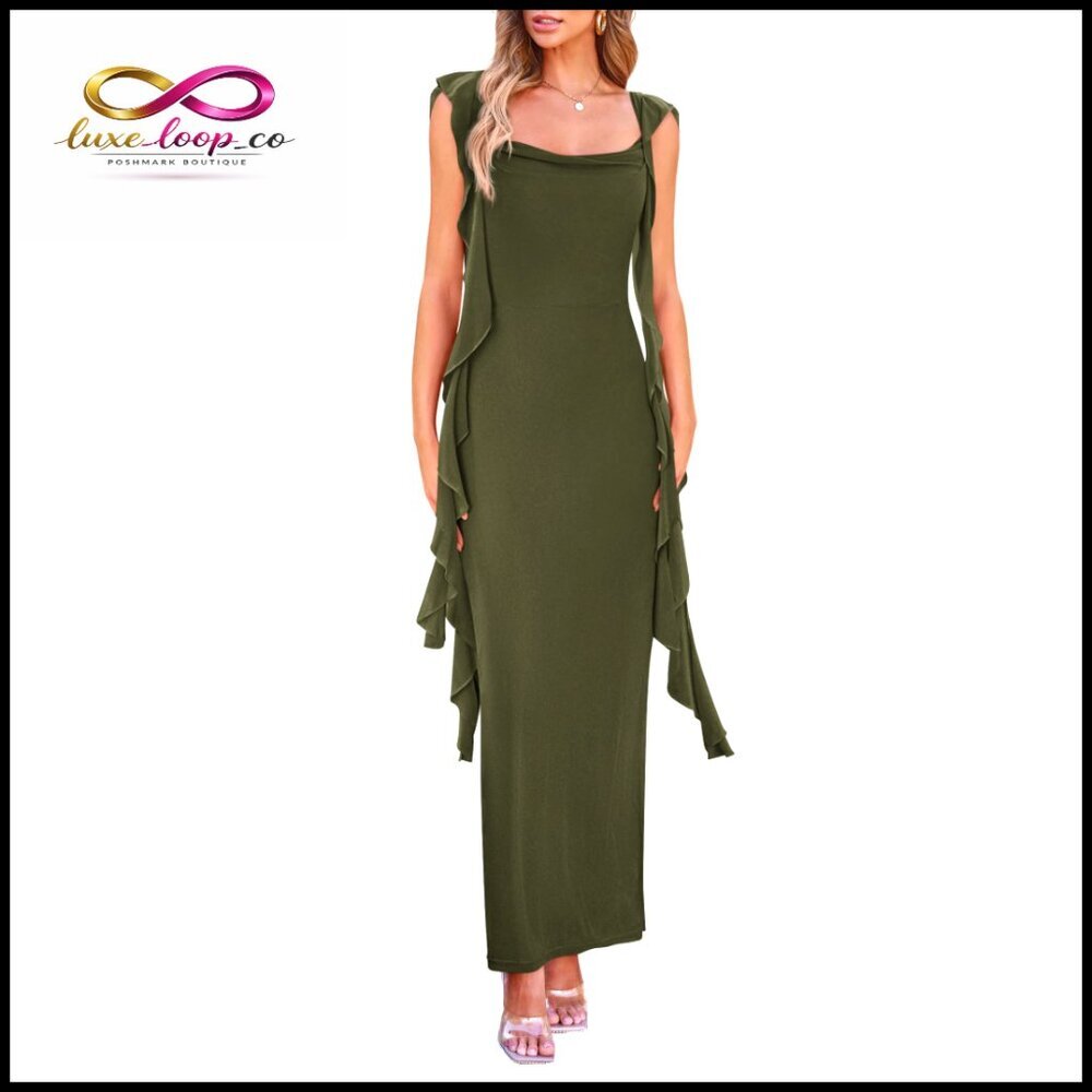 Sleeveless Maxi Bodycon Dress Sweetheart Neck Ruffle‎ Formal Cocktail
